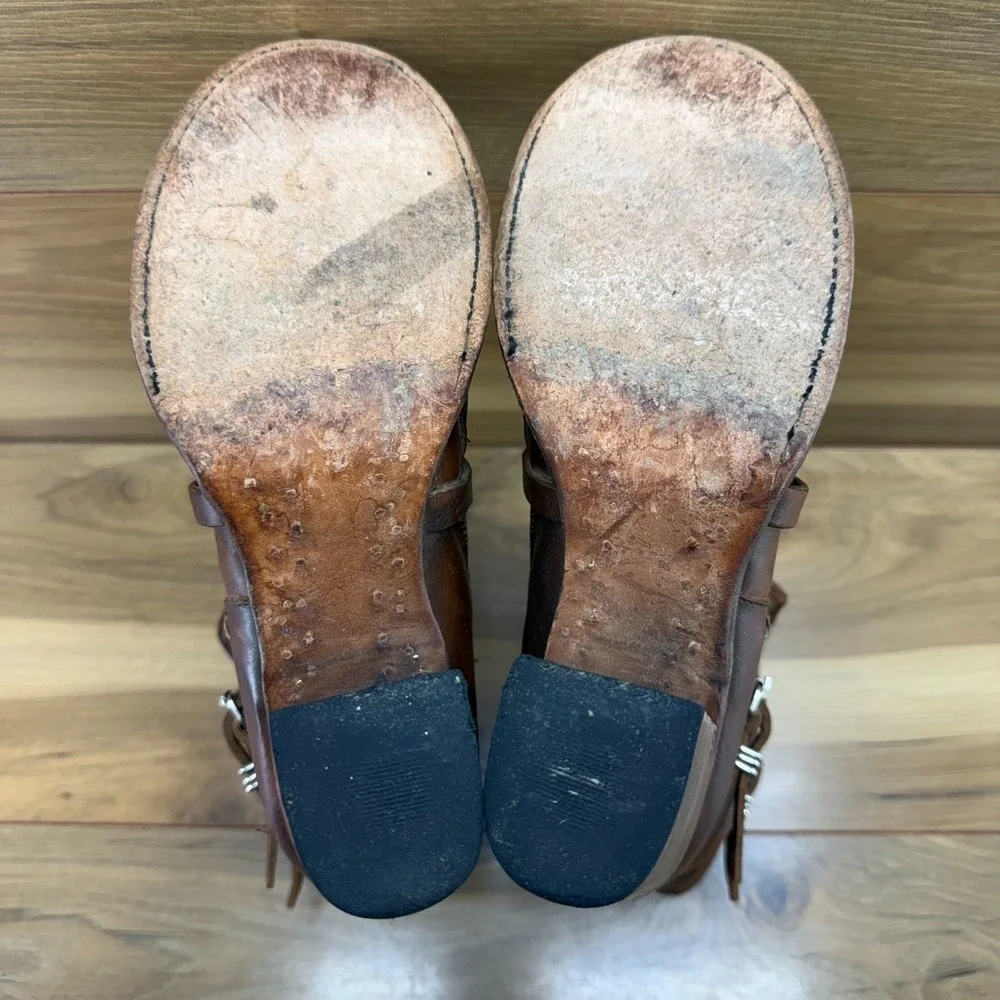 FREEBIRD Baker Mid Boot 9 Cognac Brown Leather Stacked Heel Festival Boho Zip